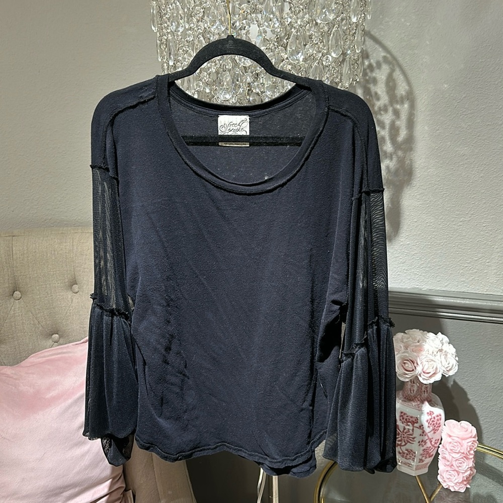Black free people mesh long sleeve top